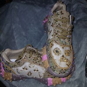 8/8.5 Rhinestones Jewels Pink & Gold Womens Fancy Sneakers